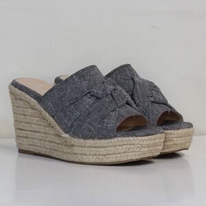 Sugar Womens' Black Linen Harlem Espadrille Wedge Sandals NWT NIB